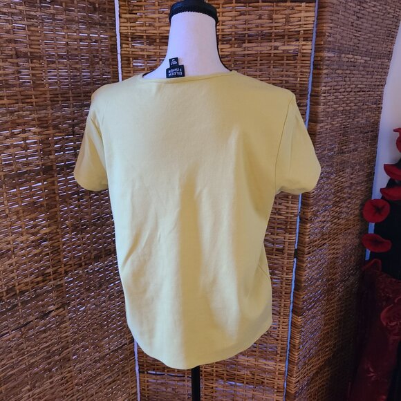 Vintage Eileen Fisher Women's Top Shirt Y2K Sz M Cap Sleeve Green 100% Cotton - Picture 3 of 5